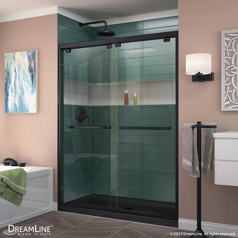 DreamLine Encore 36 in. D x 60 in. W x 78 3/4 in. H Bypass Sliding Shower Door and Shower Base Kit - 36" x 60" - 36" x 60"