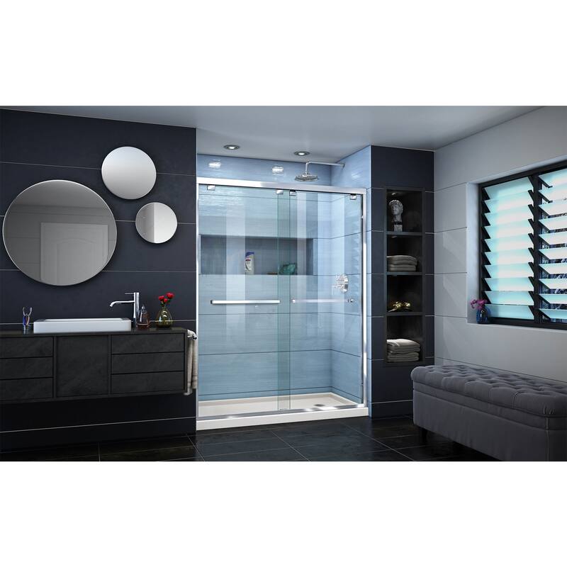 DreamLine Encore 36 in. D x 60 in. W x 78 3/4 in. H Bypass Sliding Shower Door and Shower Base Kit - 36" x 60" - 36" x 60"