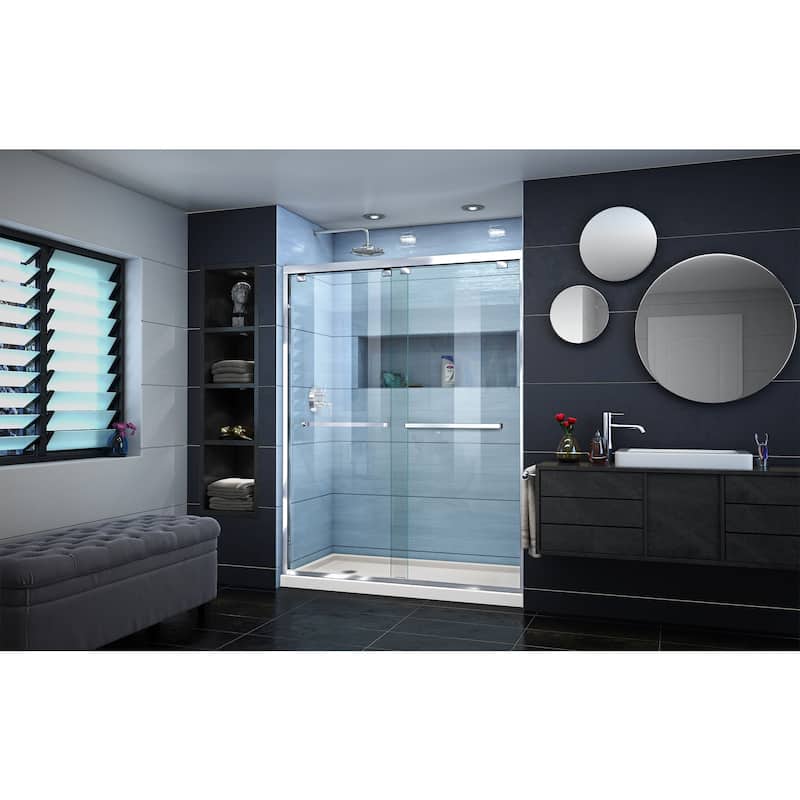 DreamLine Encore 36 in. D x 60 in. W x 78 3/4 in. H Bypass Sliding Shower Door and Shower Base Kit - 36" x 60" - 36" x 60"