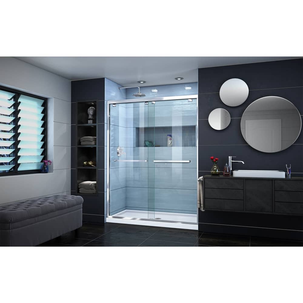 DreamLine Encore 36 in. D x 60 in. W x 78 3/4 in. H Bypass Sliding Shower Door and Shower Base Kit - 36" x 60" - 36" x 60"