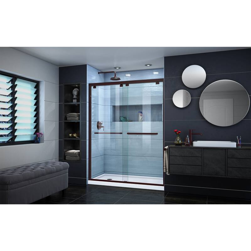 DreamLine Encore 36 in. D x 60 in. W x 78 3/4 in. H Bypass Sliding Shower Door and Shower Base Kit - 36" x 60" - 36" x 60"