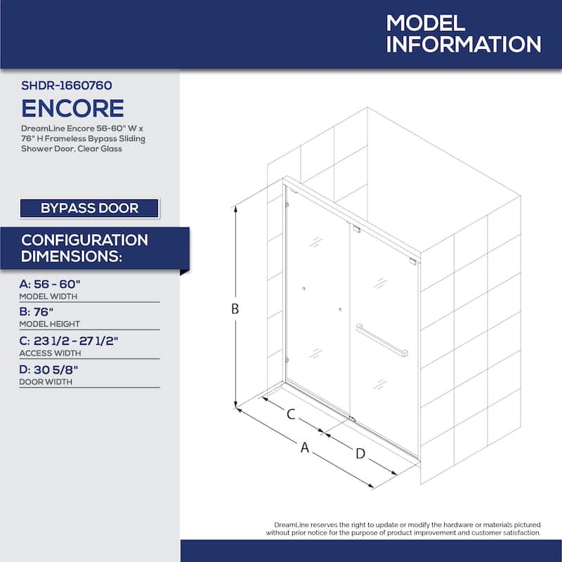 DreamLine Encore 36 in. D x 60 in. W x 78 3/4 in. H Bypass Sliding Shower Door and Shower Base Kit - 36" x 60" - 36" x 60"