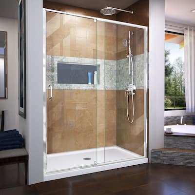 DreamLine Flex 30 in. D x 60 in. W x 74 3/4 in. H Pivot Shower Door and Shower Base Kit - 30" x 60" - 30" x 60"