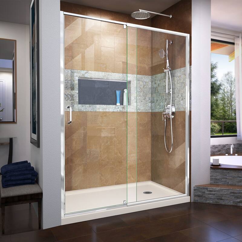 DreamLine Flex 30 in. D x 60 in. W x 74 3/4 in. H Pivot Shower Door and Shower Base Kit - 30" x 60" - 30" x 60"