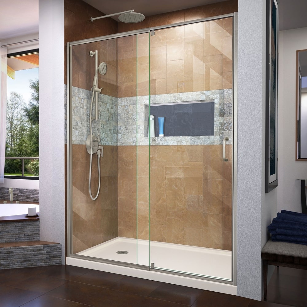 DreamLine Flex 30 in. D x 60 in. W x 74 3/4 in. H Pivot Shower Door and Shower Base Kit - 30" x 60" - 30" x 60"