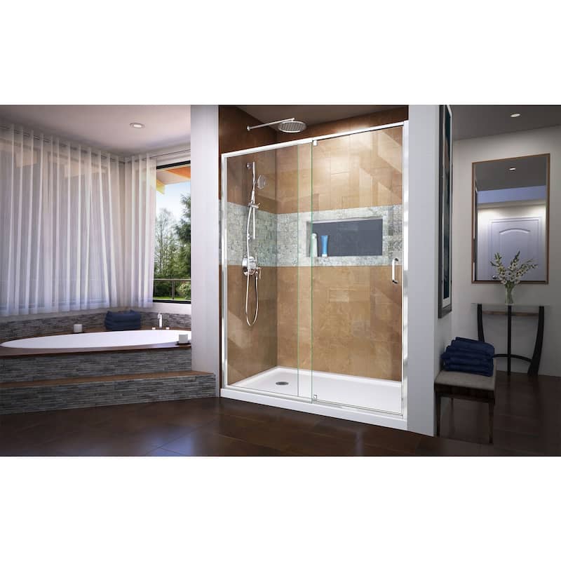 DreamLine Flex 30 in. D x 60 in. W x 74 3/4 in. H Pivot Shower Door and Shower Base Kit - 30" x 60" - 30" x 60"