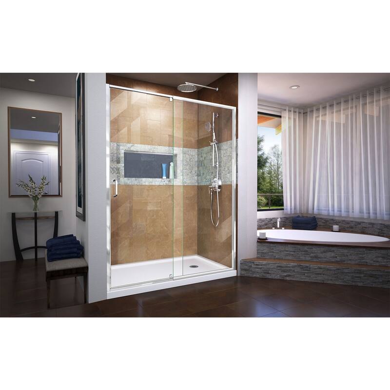 DreamLine Flex 30 in. D x 60 in. W x 74 3/4 in. H Pivot Shower Door and Shower Base Kit - 30" x 60" - 30" x 60"