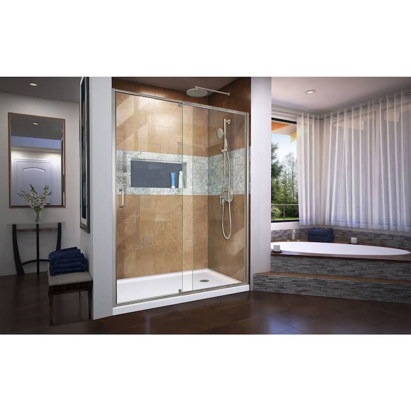 DreamLine Flex 30 in. D x 60 in. W x 74 3/4 in. H Pivot Shower Door and Shower Base Kit - 30" x 60" - 30" x 60"