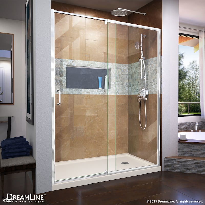 DreamLine Flex 30 in. D x 60 in. W x 74 3/4 in. H Pivot Shower Door and Shower Base Kit - 30" x 60" - 30" x 60"