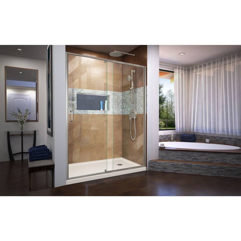 DreamLine Flex 32 in. D x 60 in. W x 74 3/4 in. H Pivot Shower Door and Shower Base Kit - 32" x 60"