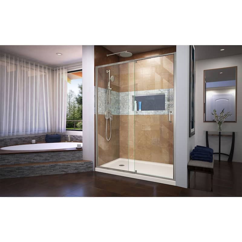 DreamLine Flex 32 in. D x 60 in. W x 74 3/4 in. H Pivot Shower Door and Shower Base Kit - 32" x 60"