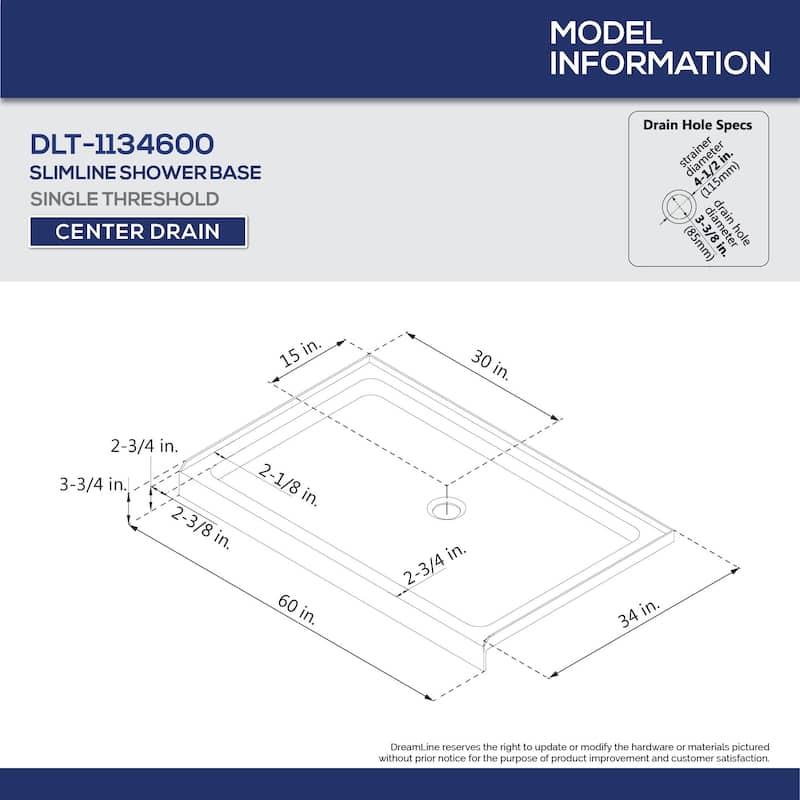 DreamLine Flex 34 in. D x 60 in. W x 74 3/4 in. H Pivot Shower Door and Shower Base Kit - 34" x 60"