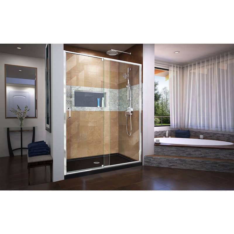 DreamLine Flex 34 in. D x 60 in. W x 74 3/4 in. H Pivot Shower Door and Shower Base Kit - 34" x 60"