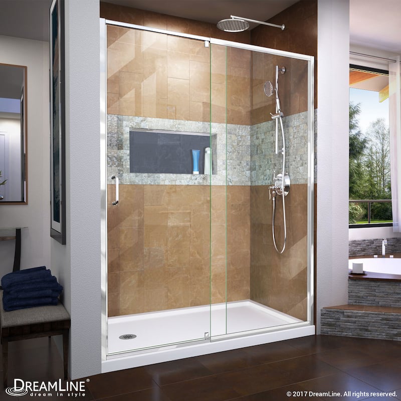 DreamLine Flex 36 in. D x 60 in. W x 74 3/4 in. H Pivot Shower Door and Shower Base Kit - 36" x 60" - 36" x 60"