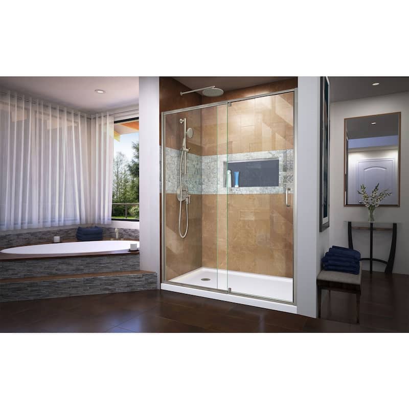 DreamLine Flex 36 in. D x 60 in. W x 74 3/4 in. H Pivot Shower Door and Shower Base Kit - 36" x 60" - 36" x 60"