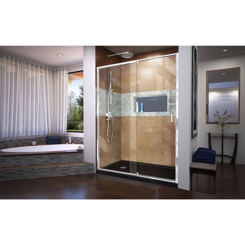 DreamLine Flex 36 in. D x 60 in. W x 74 3/4 in. H Pivot Shower Door and Shower Base Kit - 36" x 60" - 36" x 60"