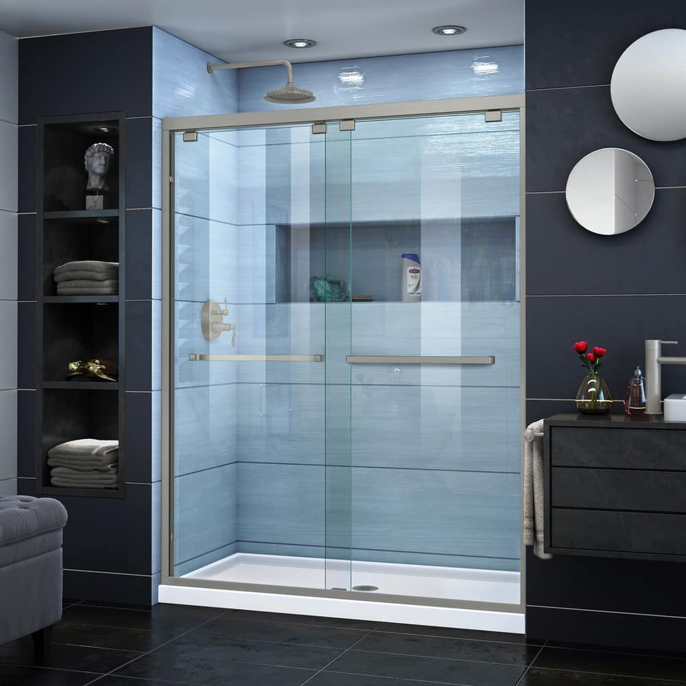 DreamLine Encore 32 in. D x 54 in. W x 78 3/4 in. H Bypass Sliding Shower Door and Shower Base Kit