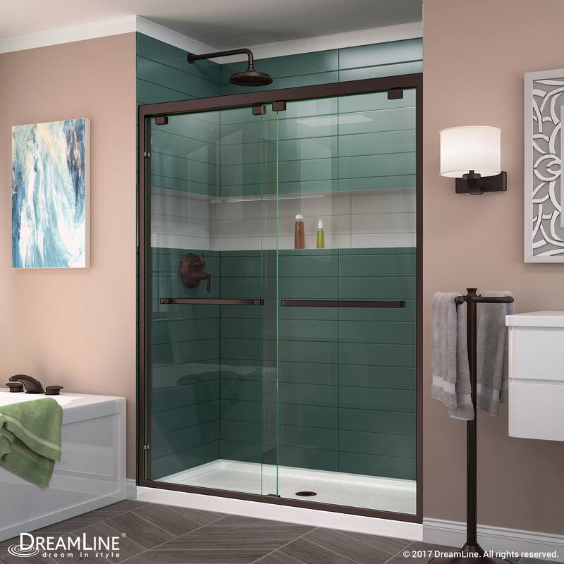 DreamLine Encore 32 in. D x 54 in. W x 78 3/4 in. H Bypass Sliding Shower Door and Shower Base Kit