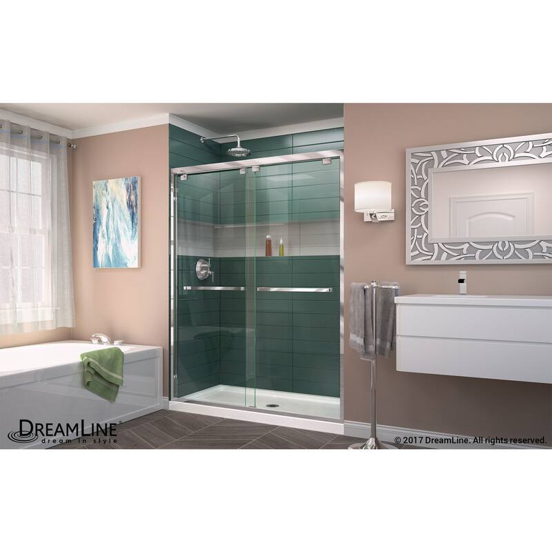 DreamLine Encore 32 in. D x 54 in. W x 78 3/4 in. H Bypass Sliding Shower Door and Shower Base Kit