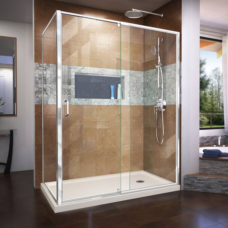 DreamLine Flex 36 in. D x 60 in. W x 74 3/4 in. H Pivot Shower Enclosure and Shower Base Kit - 36" x 60"