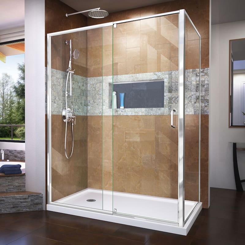DreamLine Flex 36 in. D x 60 in. W x 74 3/4 in. H Pivot Shower Enclosure and Shower Base Kit - 36" x 60"