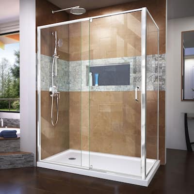 DreamLine Flex 36 in. D x 60 in. W x 74 3/4 in. H Pivot Shower Enclosure and Shower Base Kit - 36" x 60"