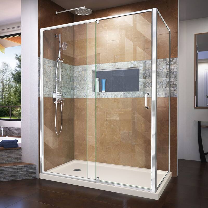 DreamLine Flex 36 in. D x 60 in. W x 74 3/4 in. H Pivot Shower Enclosure and Shower Base Kit - 36" x 60"
