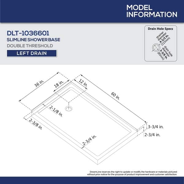 dimension image slide 1 of 2, DreamLine Flex 36 in. D x 60 in. W x 74 3/4 in. H Pivot Shower Enclosure and Shower Base Kit - 36" x 60"
