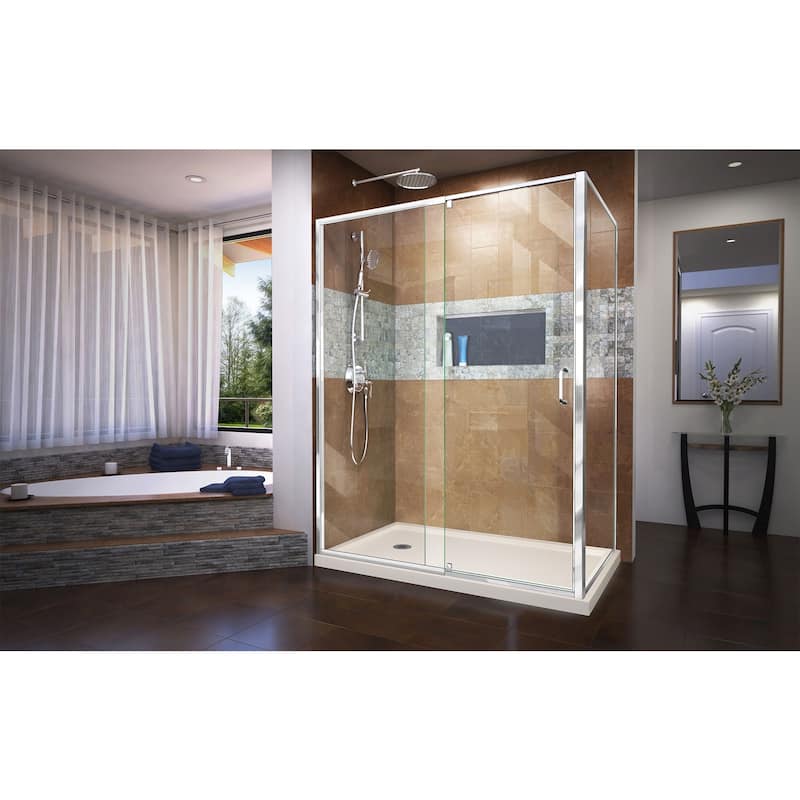 DreamLine Flex 36 in. D x 60 in. W x 74 3/4 in. H Pivot Shower Enclosure and Shower Base Kit - 36" x 60"