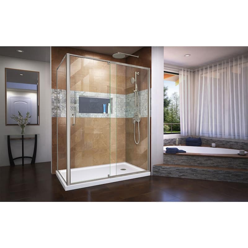 DreamLine Flex 36 in. D x 60 in. W x 74 3/4 in. H Pivot Shower Enclosure and Shower Base Kit - 36" x 60"