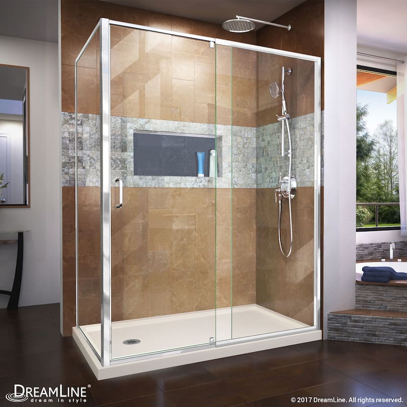 DreamLine Flex 36 in. D x 60 in. W x 74 3/4 in. H Pivot Shower Enclosure and Shower Base Kit - 36" x 60"
