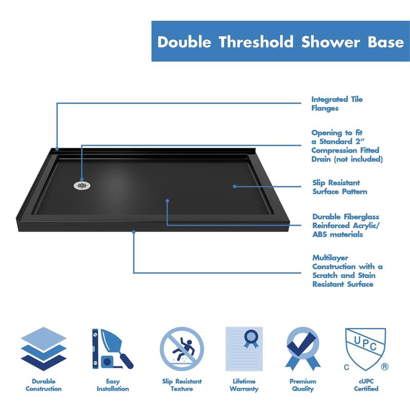 DreamLine Flex 36 in. D x 60 in. W x 74 3/4 in. H Pivot Shower Enclosure and Shower Base Kit - 36" x 60"
