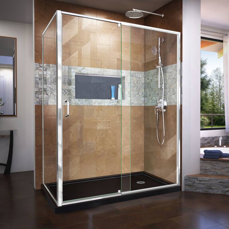 DreamLine Flex 36 in. D x 60 in. W x 74 3/4 in. H Pivot Shower Enclosure and Shower Base Kit - 36" x 60"