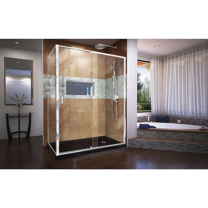 DreamLine Flex 36 in. D x 60 in. W x 74 3/4 in. H Pivot Shower Enclosure and Shower Base Kit - 36" x 60"