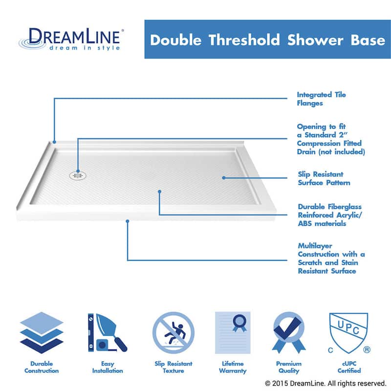 DreamLine Flex 36 in. D x 60 in. W x 74 3/4 in. H Pivot Shower Enclosure and Shower Base Kit - 36" x 60"
