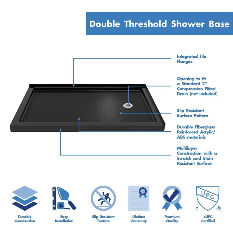 DreamLine Flex 36 in. D x 60 in. W x 74 3/4 in. H Pivot Shower Enclosure and Shower Base Kit - 36" x 60"