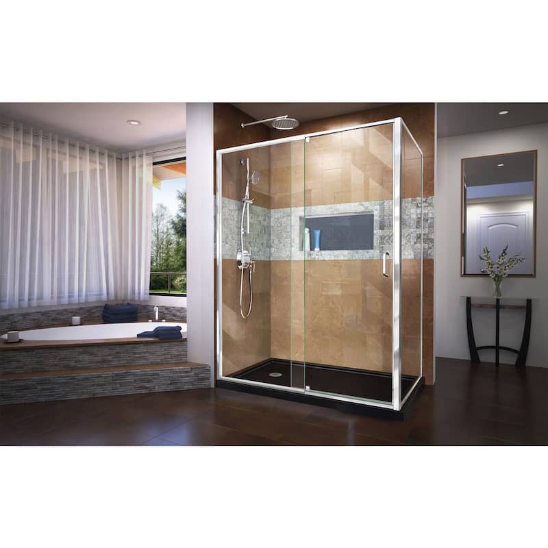 DreamLine Flex 36 in. D x 60 in. W x 74 3/4 in. H Pivot Shower Enclosure and Shower Base Kit - 36" x 60"