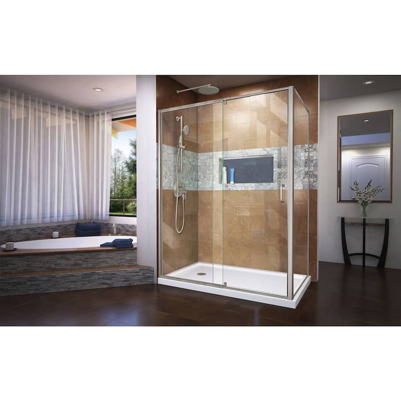DreamLine Flex 36 in. D x 60 in. W x 74 3/4 in. H Pivot Shower Enclosure and Shower Base Kit - 36" x 60"