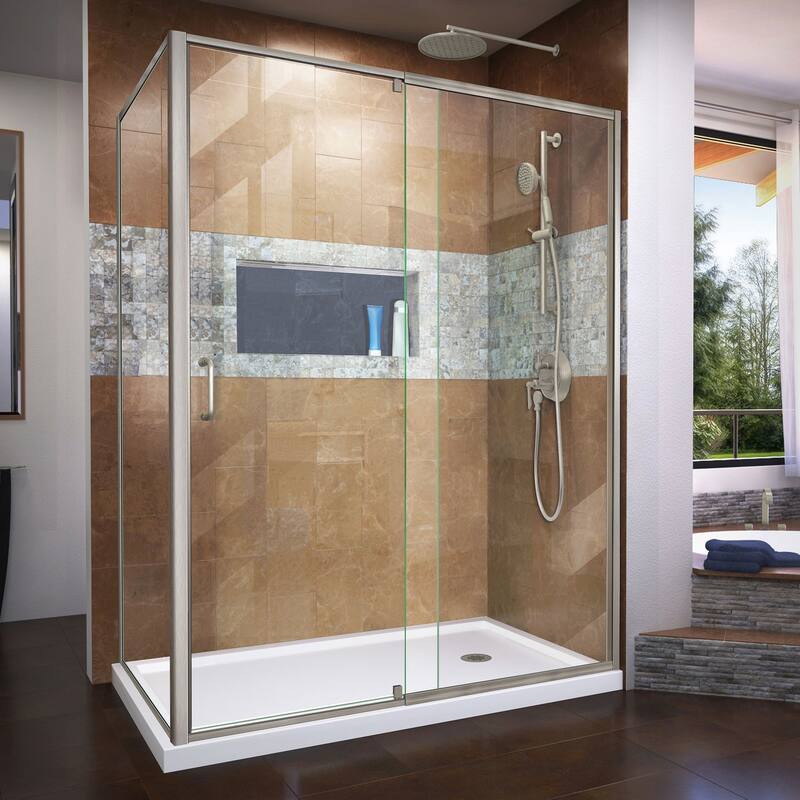 DreamLine Flex 36 in. D x 60 in. W x 74 3/4 in. H Pivot Shower Enclosure and Shower Base Kit - 36" x 60" - White Base - Right - Nickel Finish