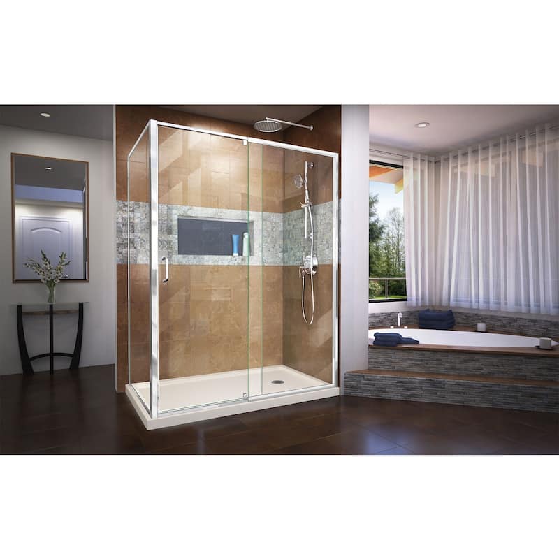 DreamLine Flex 36 in. D x 60 in. W x 74 3/4 in. H Pivot Shower Enclosure and Shower Base Kit - 36" x 60"