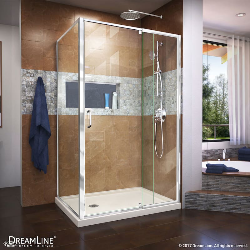 DreamLine Flex 36 in. D x 48 in. W x 74 3/4 in. H Pivot Shower Enclosure and Shower Base Kit - 36" x 48" - 36" x 48"