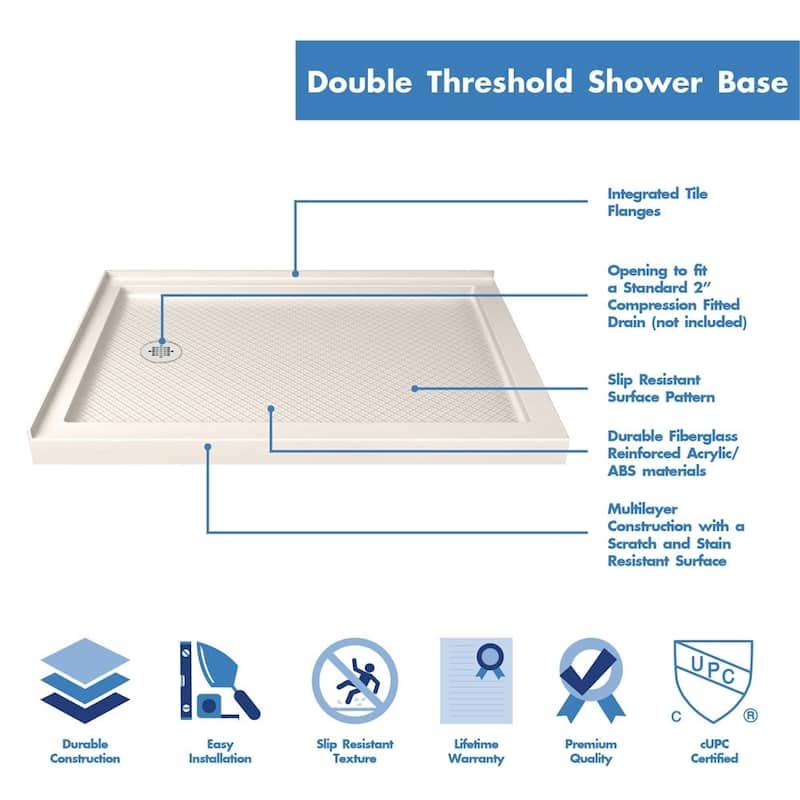 DreamLine Flex 36 in. D x 48 in. W x 74 3/4 in. H Pivot Shower Enclosure and Shower Base Kit - 36" x 48" - 36" x 48"