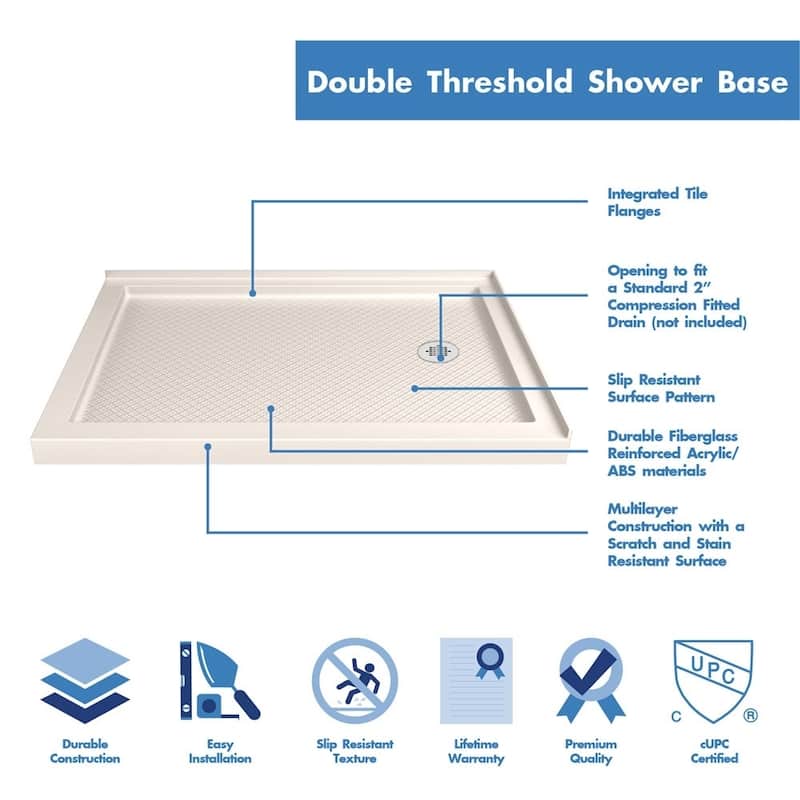 DreamLine Flex 36 in. D x 48 in. W x 74 3/4 in. H Pivot Shower Enclosure and Shower Base Kit - 36" x 48" - 36" x 48"