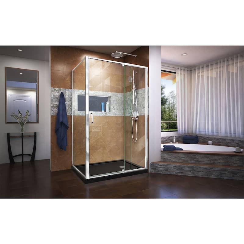DreamLine Flex 36 in. D x 48 in. W x 74 3/4 in. H Pivot Shower Enclosure and Shower Base Kit - 36" x 48" - 36" x 48"