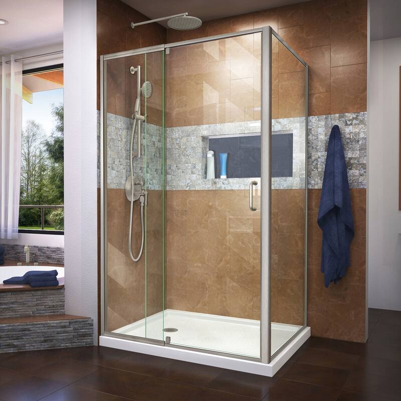 DreamLine Flex 36 in. D x 48 in. W x 74 3/4 in. H Pivot Shower Enclosure and Shower Base Kit - 36" x 48" - 36" x 48" - White Base - Left - Nickel Finish