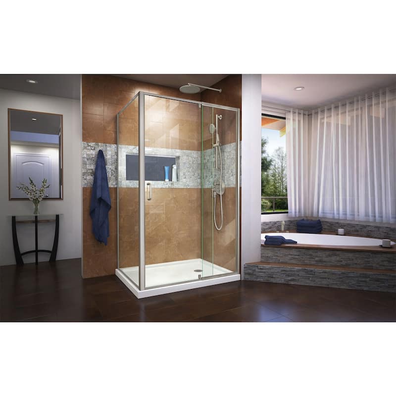 DreamLine Flex 36 in. D x 48 in. W x 74 3/4 in. H Pivot Shower Enclosure and Shower Base Kit - 36" x 48" - 36" x 48"