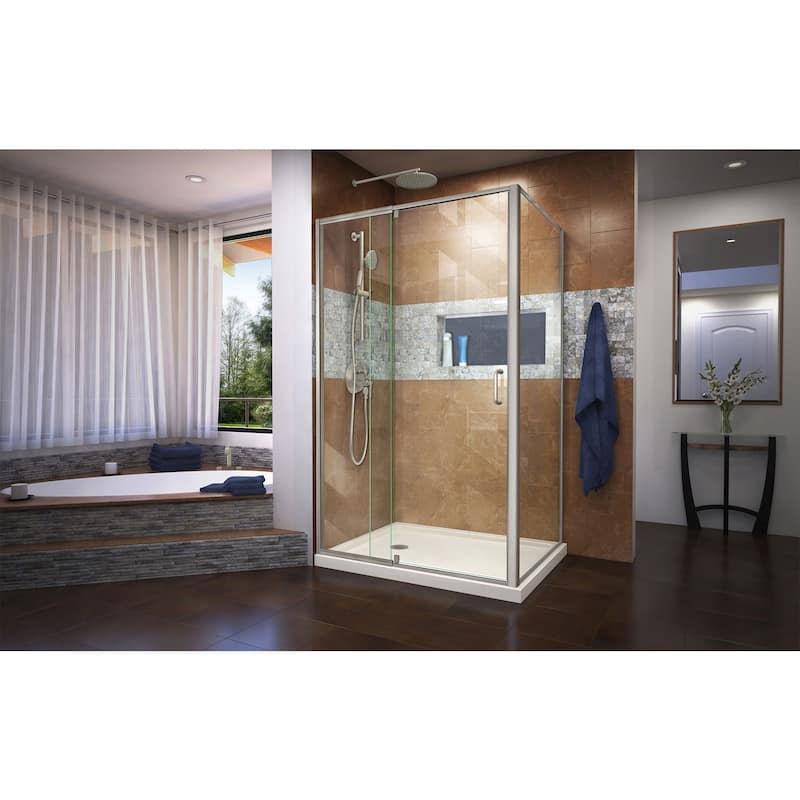 DreamLine Flex 36 in. D x 48 in. W x 74 3/4 in. H Pivot Shower Enclosure and Shower Base Kit - 36" x 48" - 36" x 48"