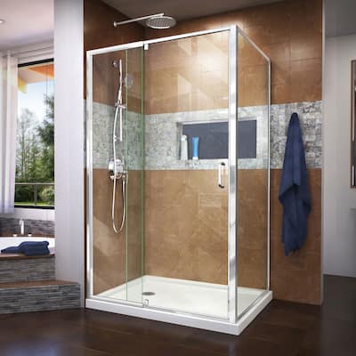 DreamLine Flex 36 in. D x 48 in. W x 74 3/4 in. H Pivot Shower Enclosure and Shower Base Kit - 36" x 48" - 36" x 48"