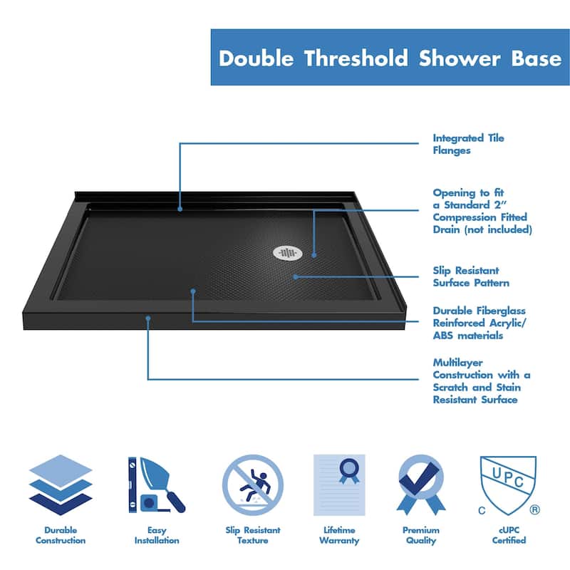 DreamLine Flex 36 in. D x 48 in. W x 74 3/4 in. H Pivot Shower Enclosure and Shower Base Kit - 36" x 48" - 36" x 48"