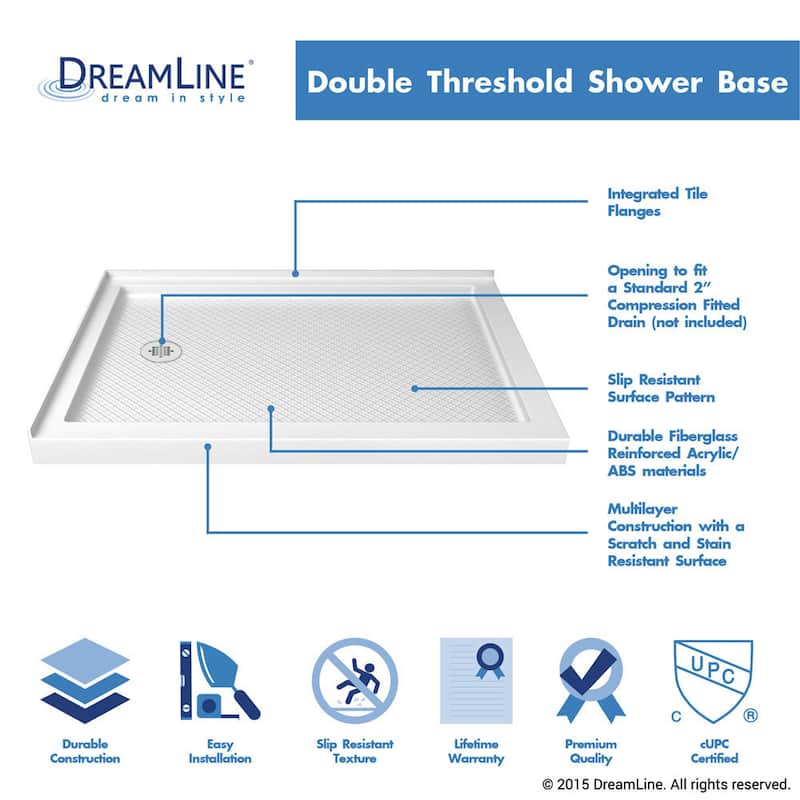 DreamLine Flex 36 in. D x 48 in. W x 74 3/4 in. H Pivot Shower Enclosure and Shower Base Kit - 36" x 48" - 36" x 48"